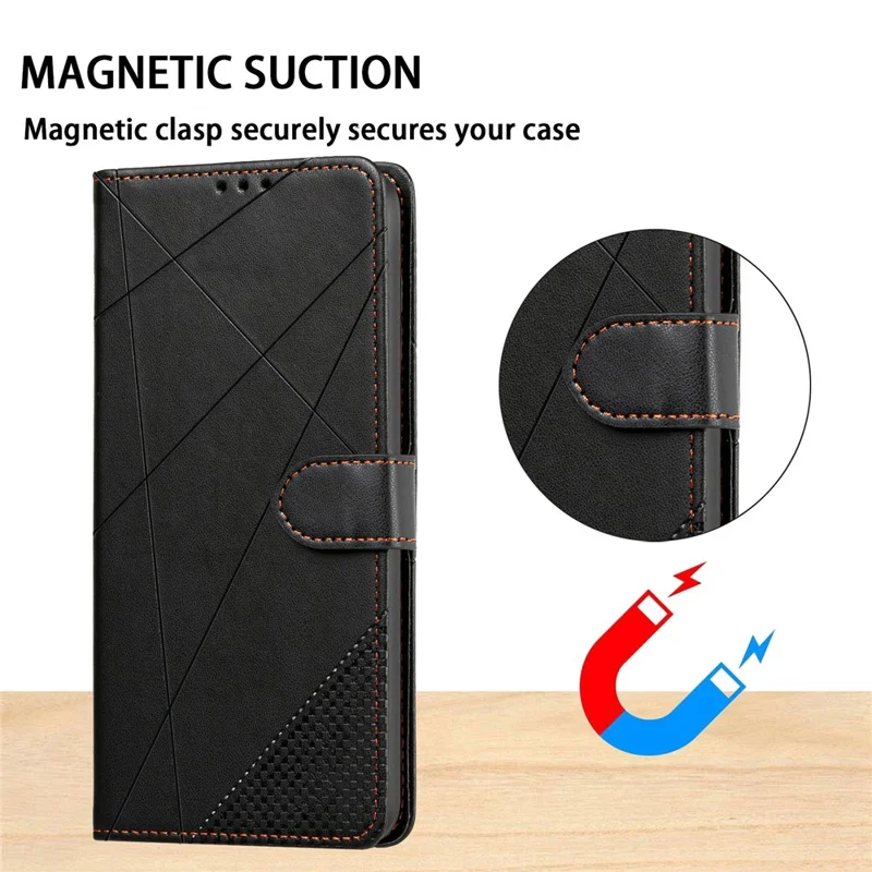Wallet Case For iPhone 18 Pro Max  /  17 Pro Max Adjustable Stand Magnetic Clasp Imprint Square Leather Flip Phone Cover - Black