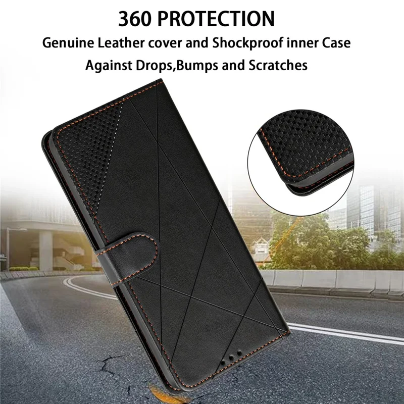 Wallet Case For iPhone 18 Pro Max  /  17 Pro Max Adjustable Stand Magnetic Clasp Imprint Square Leather Flip Phone Cover - Black