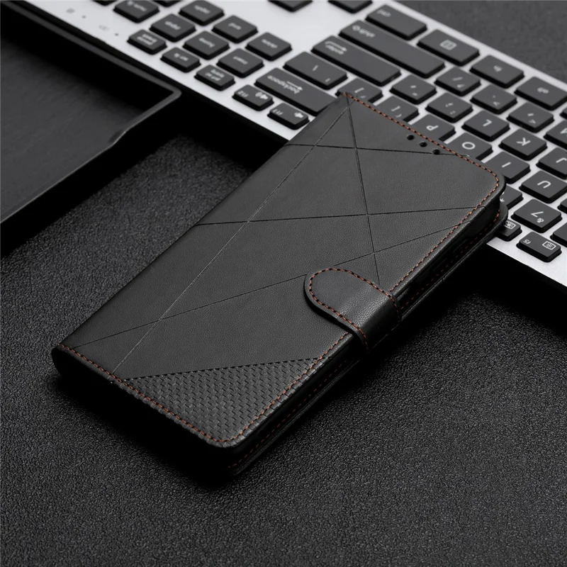 Wallet Case For iPhone 18 Pro Max  /  17 Pro Max Adjustable Stand Magnetic Clasp Imprint Square Leather Flip Phone Cover - Black