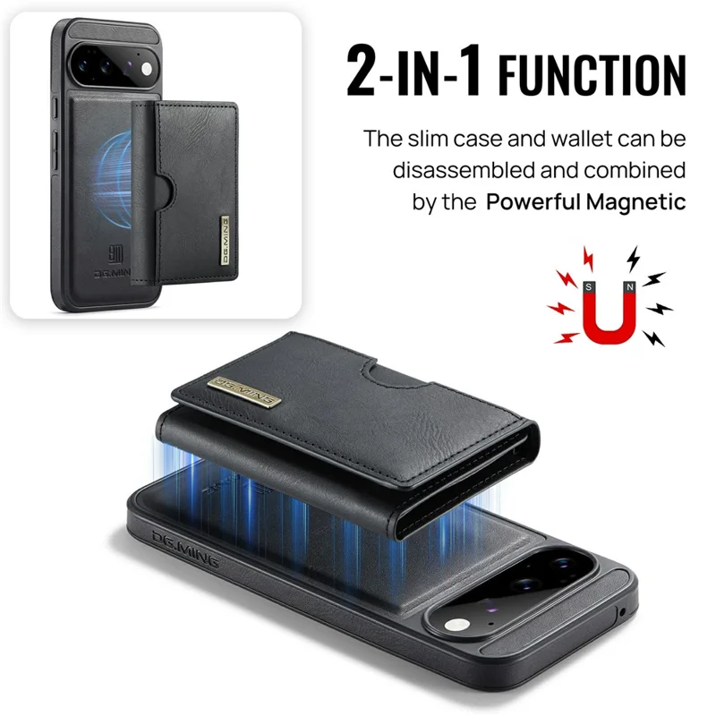 DG.MING M6 Series For Google Pixel 11 Pro XL Case Magnetic RFID Blocking Wallet PU + PC + TPU Phone Cover - Black