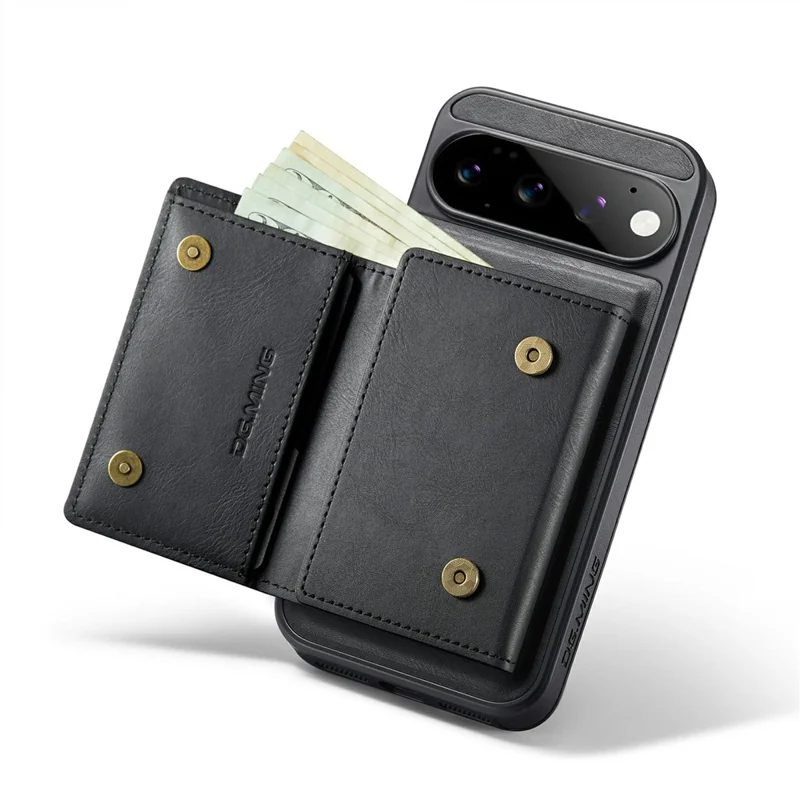 DG.MING M6 Series For Google Pixel 11 Pro XL Case Magnetic RFID Blocking Wallet PU + PC + TPU Phone Cover - Black