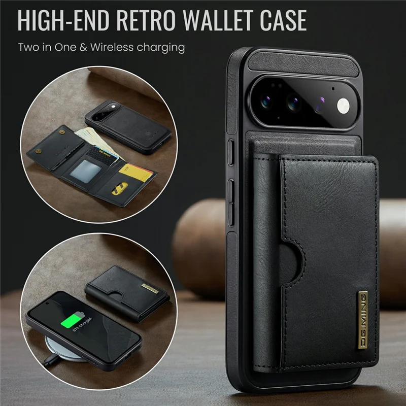 DG.MING M6 Series For Google Pixel 11 Pro XL Case Magnetic RFID Blocking Wallet PU + PC + TPU Phone Cover - Black