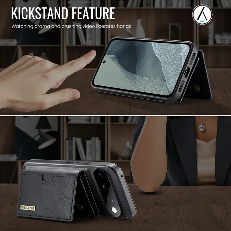 DG.MING M6 Series For Google Pixel 11 Pro XL Case Magnetic RFID Blocking Wallet PU + PC + TPU Phone Cover - Black