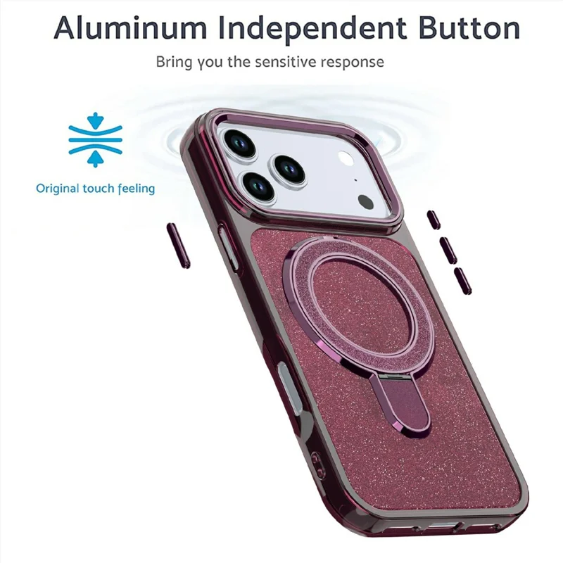 For iPhone 18 Pro  /  17 Pro Case Glitter Design TPU + PC Kickstand Phone Protector - Wine Red