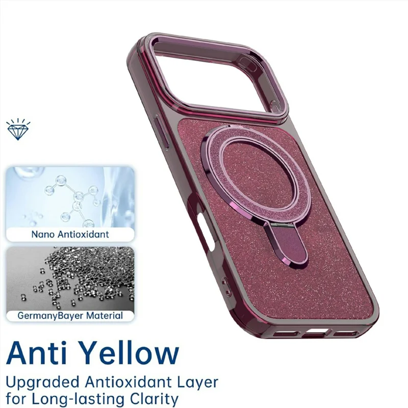 For iPhone 18 Pro  /  17 Pro Case Glitter Design TPU + PC Kickstand Phone Protector - Wine Red