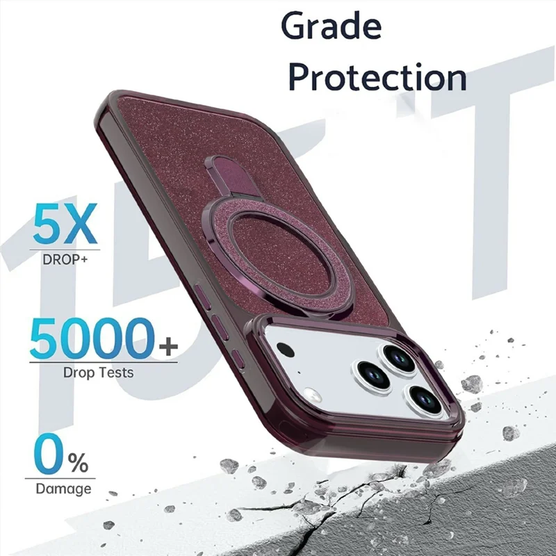 For iPhone 18 Pro  /  17 Pro Case Glitter Design TPU + PC Kickstand Phone Protector - Wine Red