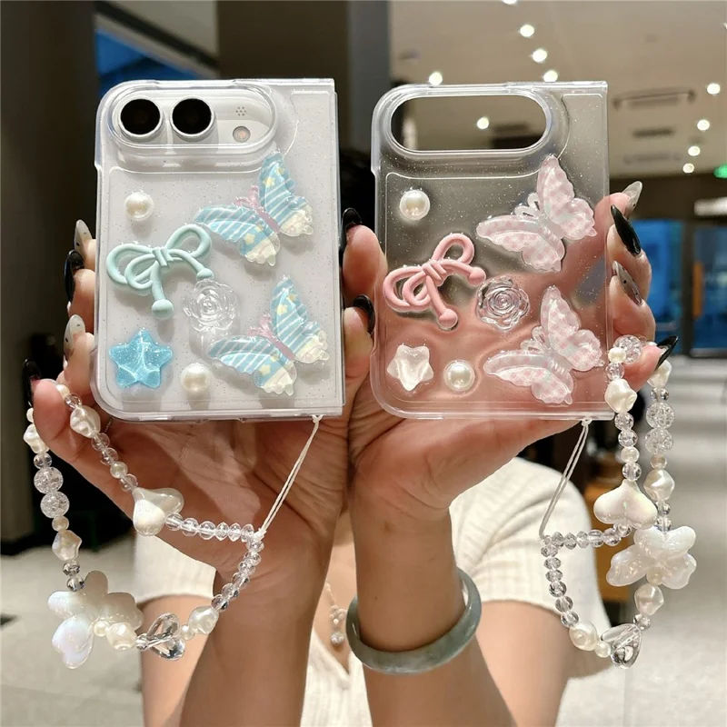 Coque Transparente Duo pour iPhone, Design en Époxy, Antirayure, Coque en PC avec Sangle de Poignet Perle - Boutons Colorés