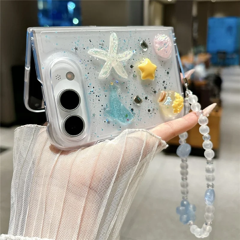 Coque Transparente Duo pour iPhone, Design en Époxy, Antirayure, Coque en PC avec Sangle de Poignet Perle - Boutons Colorés