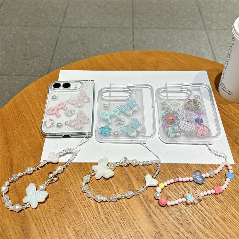Coque Transparente Duo pour iPhone, Design en Époxy, Antirayure, Coque en PC avec Sangle de Poignet Perle - Boutons Colorés