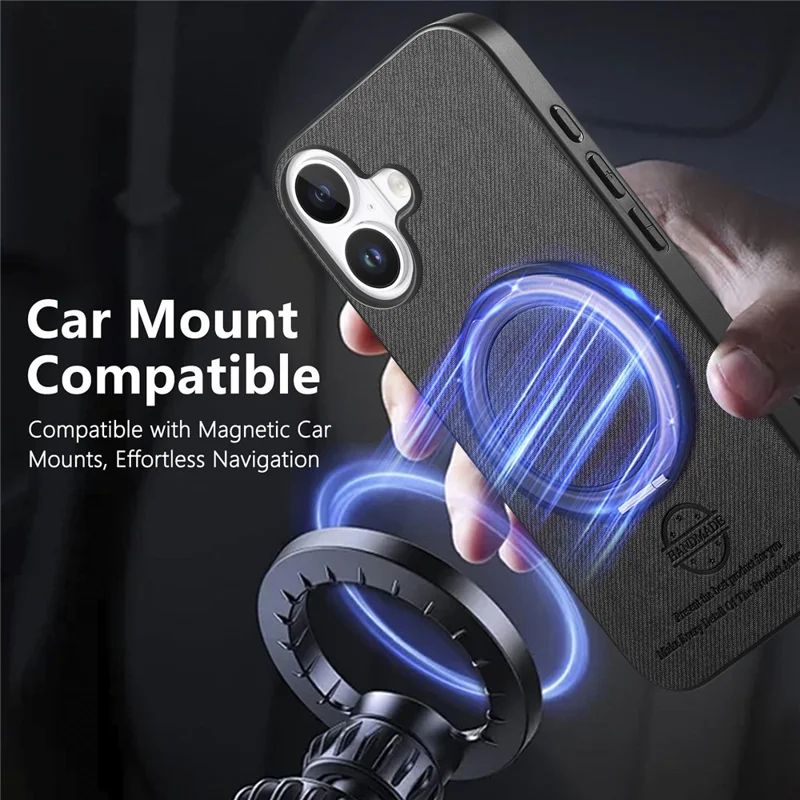 For iPhone 16 Case Rotatable Kickstand Jeans Cloth Texture Leather Anti-Fall Phone Back Cover - Black