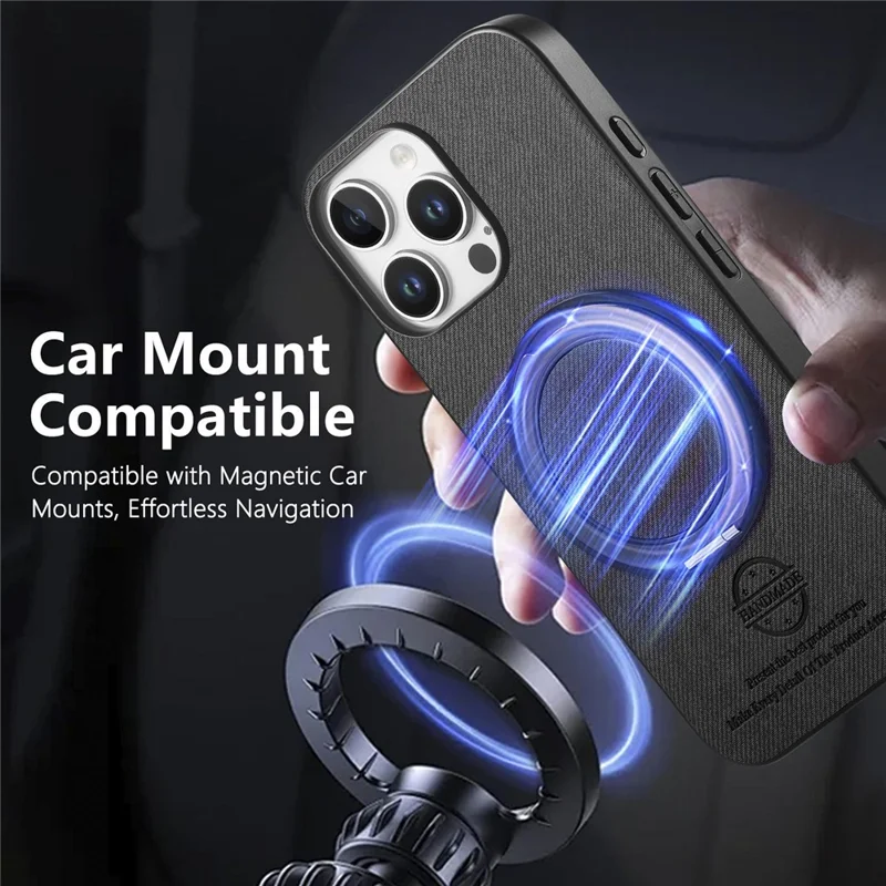For iPhone 16 Pro Case Rotatable Kickstand Jeans Cloth Texture Leather Anti-Fall Phone Back Cover - Black