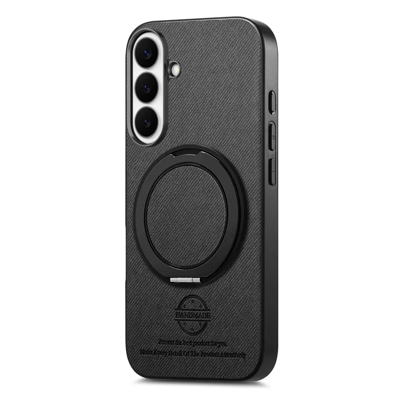 For Samsung Galaxy A55 5G Case Rotatable Kickstand Jeans Cloth Texture Leather Anti-Fall Phone Back Cover - Black