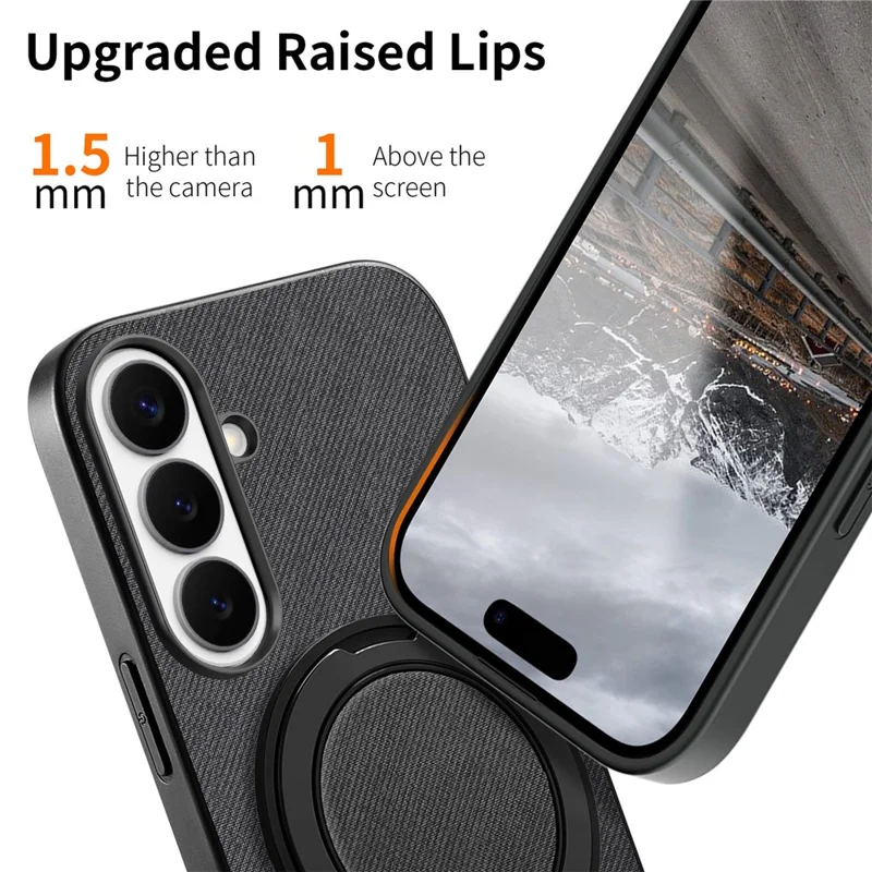For Samsung Galaxy A55 5G Case Rotatable Kickstand Jeans Cloth Texture Leather Anti-Fall Phone Back Cover - Black