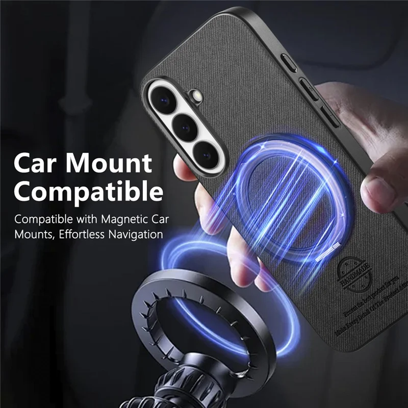 For Samsung Galaxy A55 5G Case Rotatable Kickstand Jeans Cloth Texture Leather Anti-Fall Phone Back Cover - Black