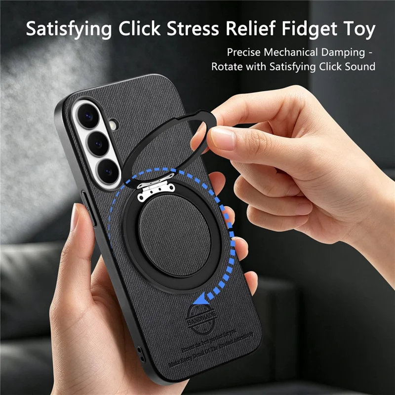 For Samsung Galaxy A55 5G Case Rotatable Kickstand Jeans Cloth Texture Leather Anti-Fall Phone Back Cover - Black