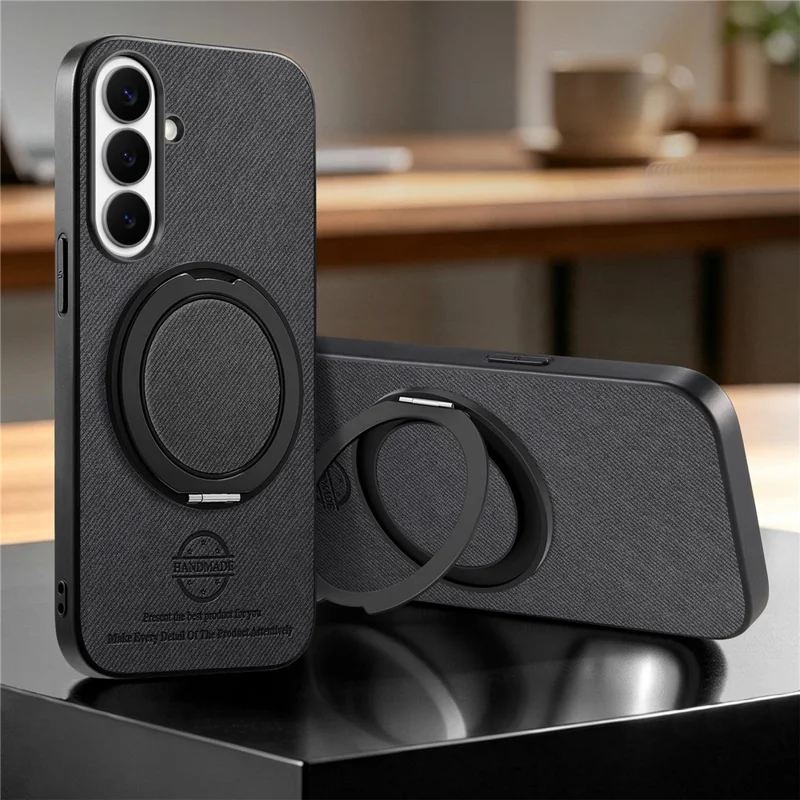 For Samsung Galaxy A55 5G Case Rotatable Kickstand Jeans Cloth Texture Leather Anti-Fall Phone Back Cover - Black