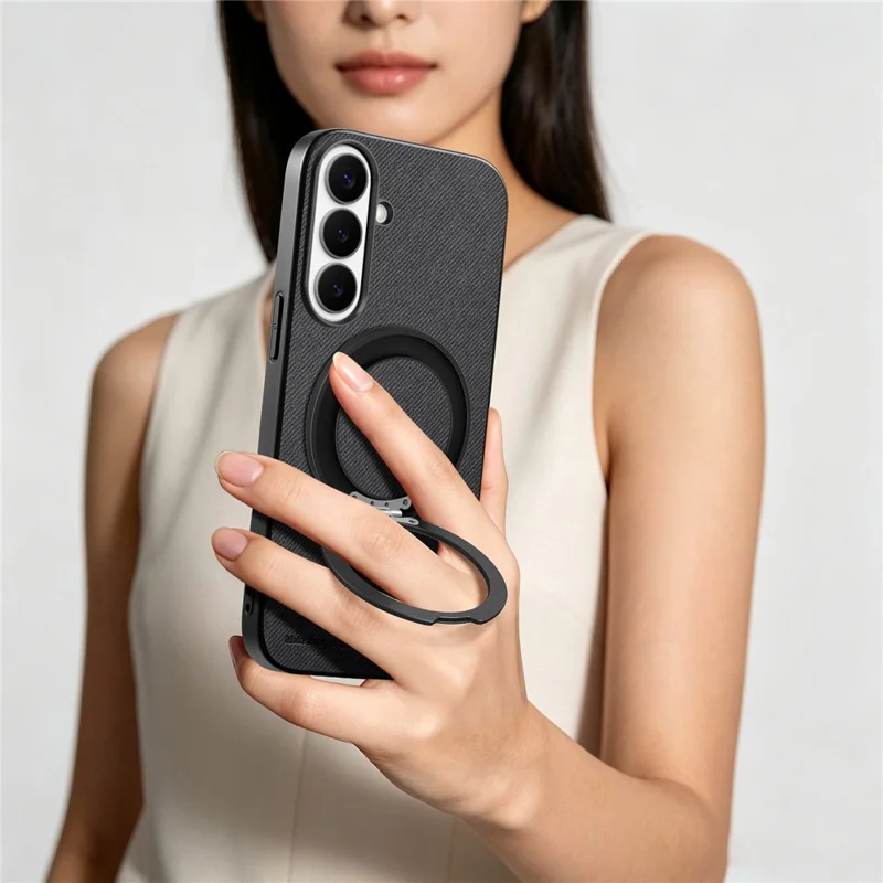 For Samsung Galaxy A35 5G Case Rotatable Kickstand Jeans Cloth Texture Leather Anti-Fall Phone Back Cover - Black