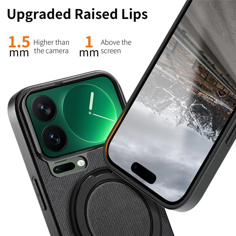 For Xiaomi 17 Pro Case Rotatable Kickstand Jeans Cloth Texture Leather Anti-Fall Phone Back Cover - Black