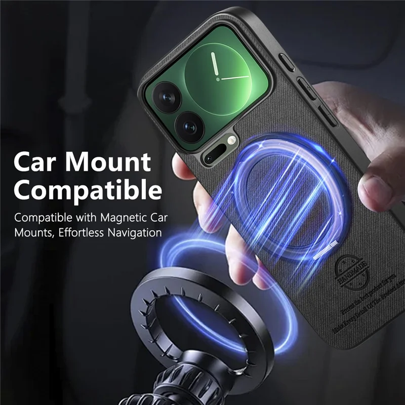 For Xiaomi 17 Pro Case Rotatable Kickstand Jeans Cloth Texture Leather Anti-Fall Phone Back Cover - Black