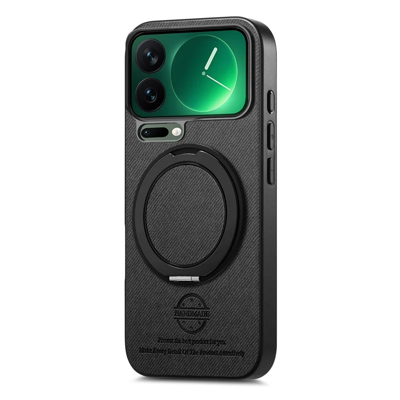 For Xiaomi 17 Pro Max Case Rotatable Kickstand Jeans Cloth Texture Leather Anti-Fall Phone Back Cover - Black