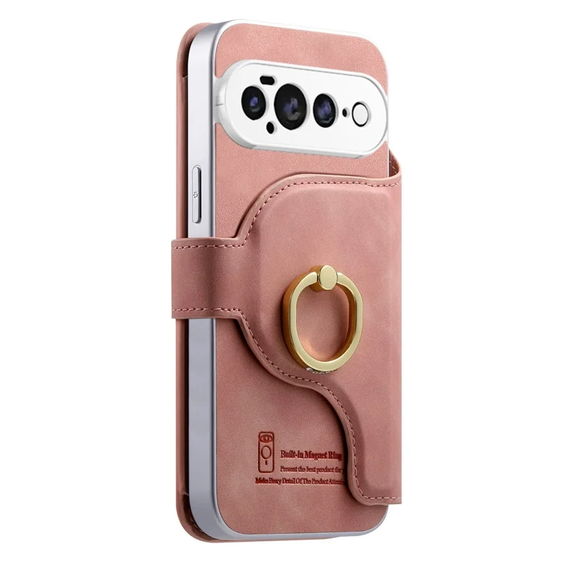 For Google Pixel 11 Pro Case RFID Blocking Detachable Magnetic Leather Phone Cover with Ring Holder - Pink