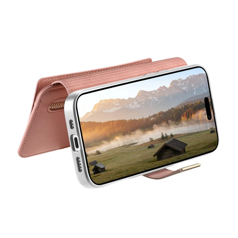For Google Pixel 11 Pro Case RFID Blocking Detachable Magnetic Leather Phone Cover with Ring Holder - Pink