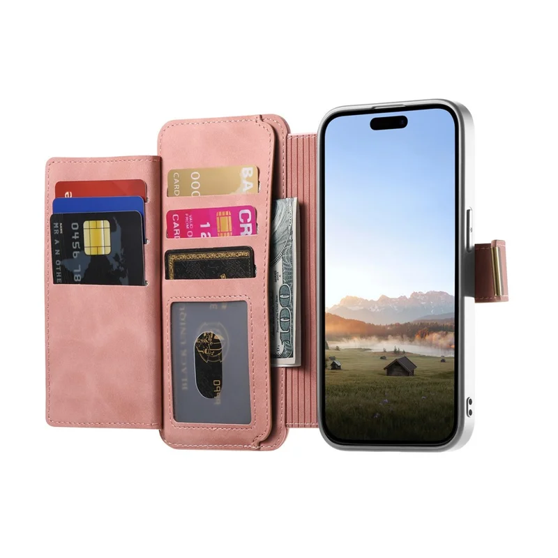 For Google Pixel 11 Pro Case RFID Blocking Detachable Magnetic Leather Phone Cover with Ring Holder - Pink