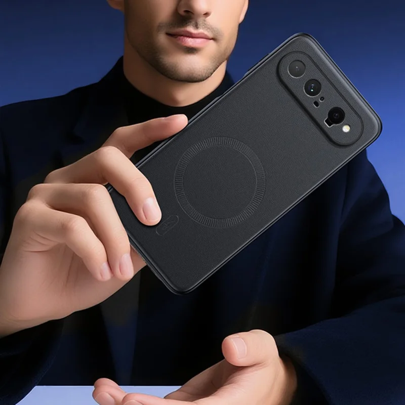For Huawei Pura X View Magnetic Case Leather Coated TPU + PC Phone Cover - Black