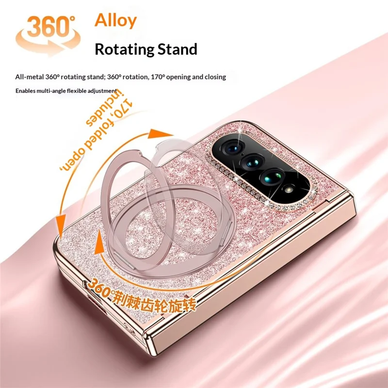 For Xiaomi 18 Fold Magnetic Case Rotating Kickstand Glitter PU Leather + PC Phone Cover with Screen Protector - Pink
