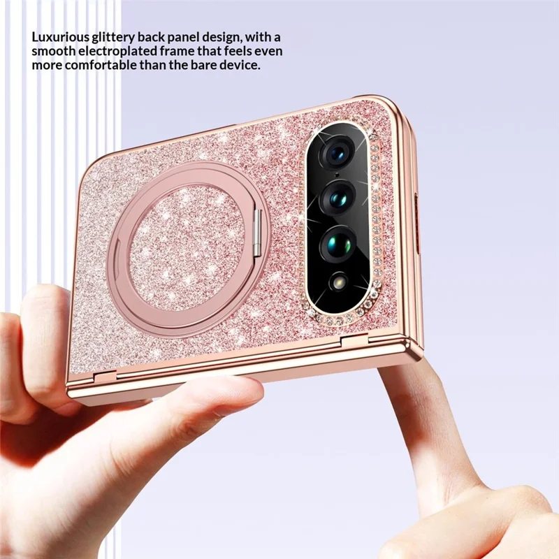 For Xiaomi 18 Fold Magnetic Case Rotating Kickstand Glitter PU Leather + PC Phone Cover with Screen Protector - Pink