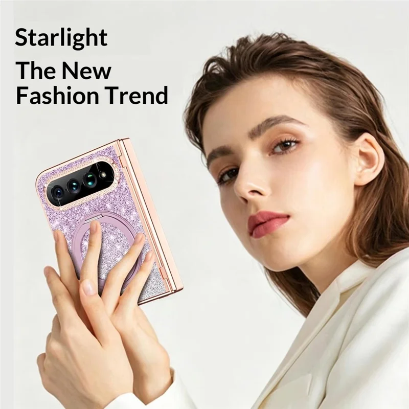 For Xiaomi 18 Fold Magnetic Case Rotating Kickstand Glitter PU Leather + PC Phone Cover with Screen Protector - Pink