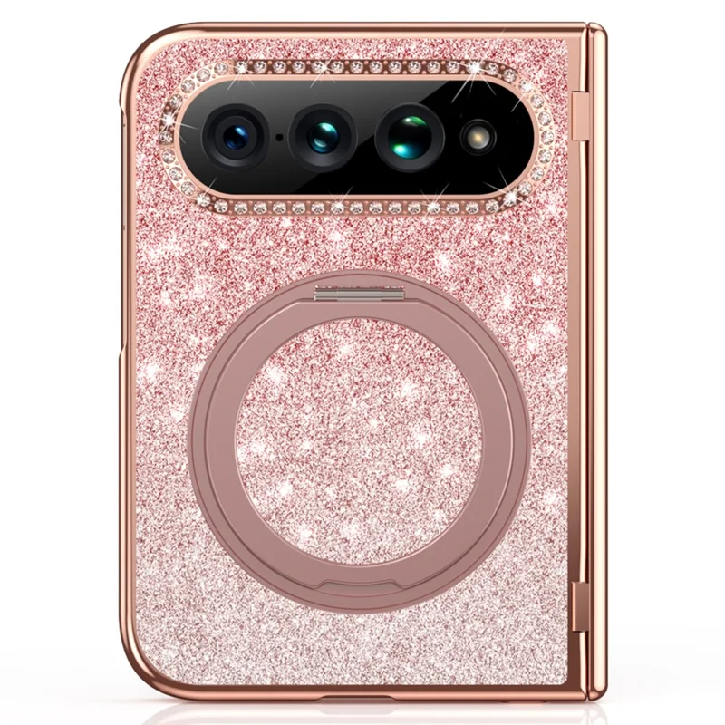 For Xiaomi 18 Fold Magnetic Case Rotating Kickstand Glitter PU Leather + PC Phone Cover with Screen Protector - Pink
