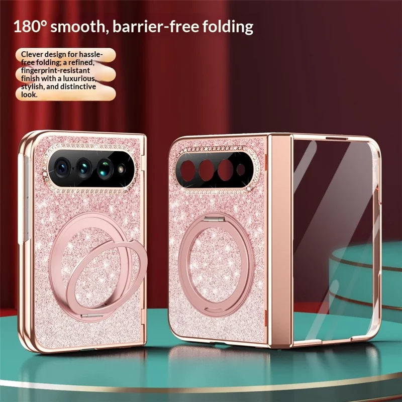 For Xiaomi 18 Fold Magnetic Case Rotating Kickstand Glitter PU Leather + PC Phone Cover with Screen Protector - Pink