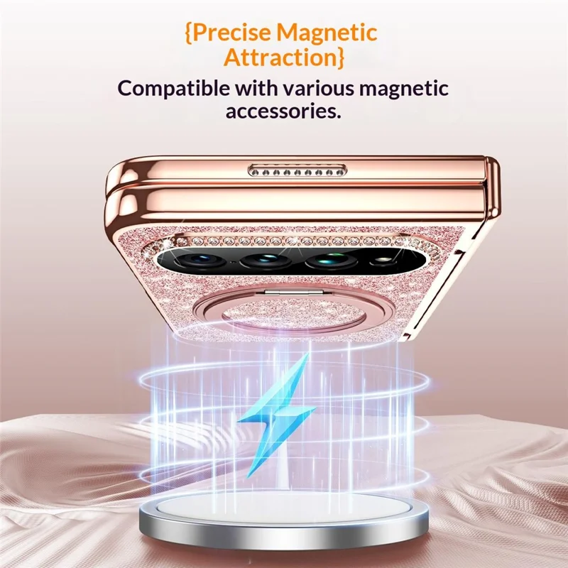 For Xiaomi 18 Fold Magnetic Case Rotating Kickstand Glitter PU Leather + PC Phone Cover with Screen Protector - Pink