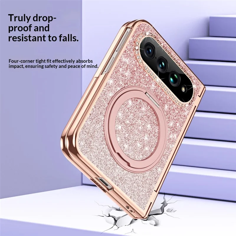 For Xiaomi 18 Fold Magnetic Case Rotating Kickstand Glitter PU Leather + PC Phone Cover with Screen Protector - Pink