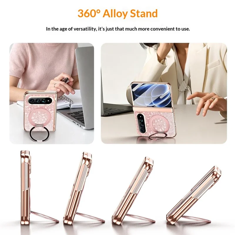 For Xiaomi 18 Fold Magnetic Case Rotating Kickstand Glitter PU Leather + PC Phone Cover with Screen Protector - Pink