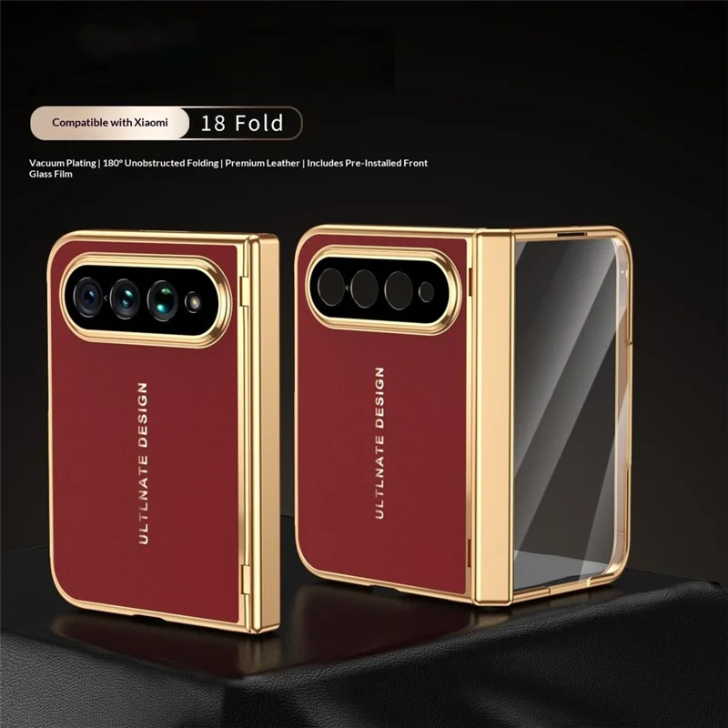 For Xiaomi 18 Fold Case with Screen Protector PC + PU Electroplated Full Protection Phone Cover - Red