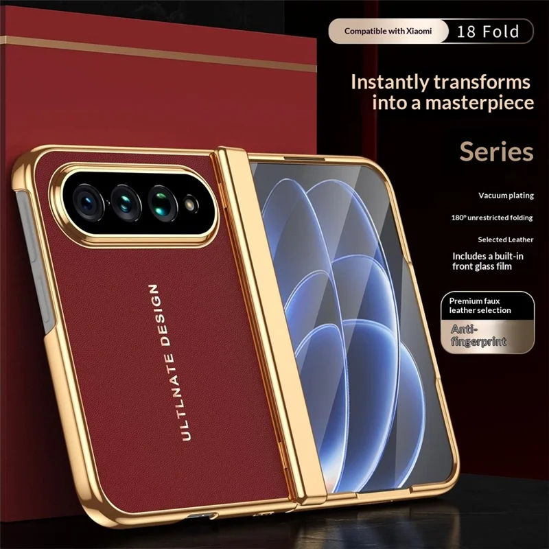 For Xiaomi 18 Fold Case with Screen Protector PC + PU Electroplated Full Protection Phone Cover - Red