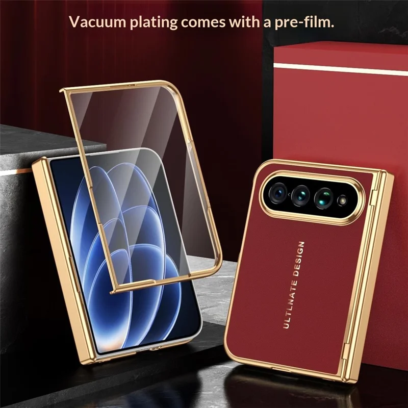 For Xiaomi 18 Fold Case with Screen Protector PC + PU Electroplated Full Protection Phone Cover - Red