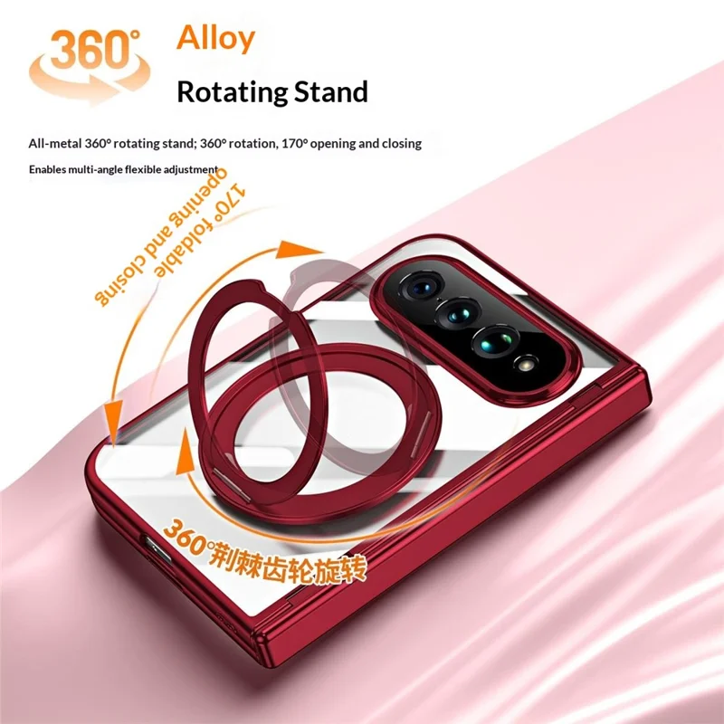 For Xiaomi 18 Fold Case with Tempered Glass Screen Protector Rotatable Ring Kickstand PC Cover - Red