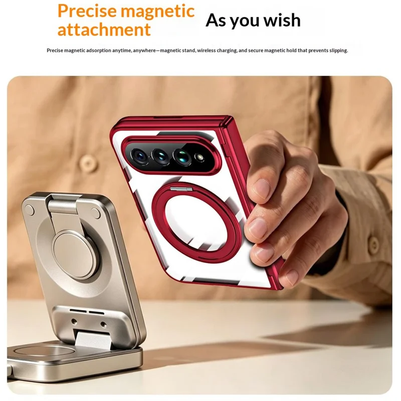 For Xiaomi 18 Fold Case with Tempered Glass Screen Protector Rotatable Ring Kickstand PC Cover - Red