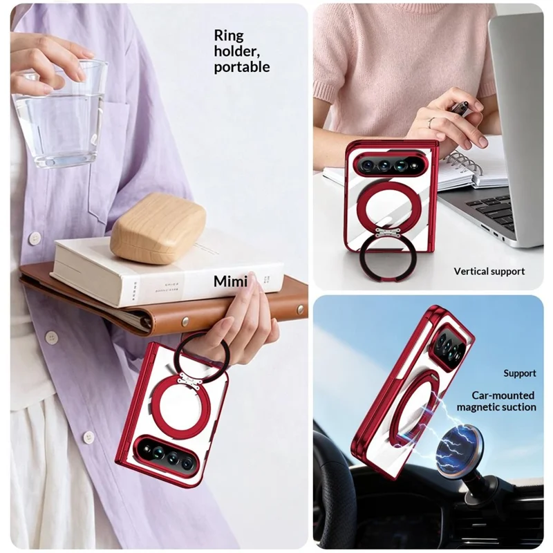 For Xiaomi 18 Fold Case with Tempered Glass Screen Protector Rotatable Ring Kickstand PC Cover - Red