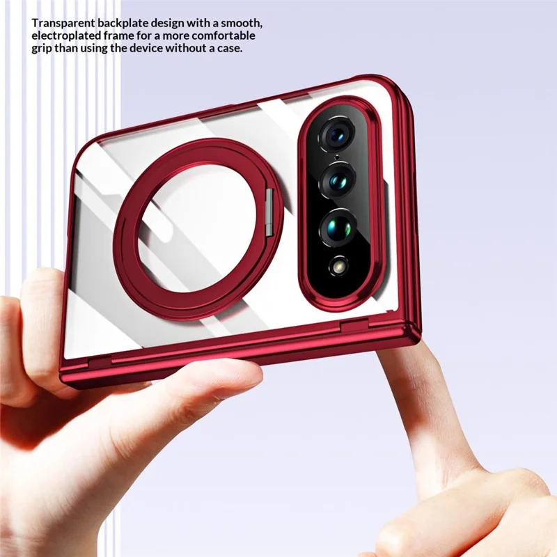 For Xiaomi 18 Fold Case with Tempered Glass Screen Protector Rotatable Ring Kickstand PC Cover - Red