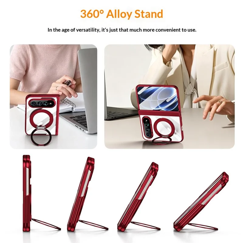 For Xiaomi 18 Fold Case with Tempered Glass Screen Protector Rotatable Ring Kickstand PC Cover - Red