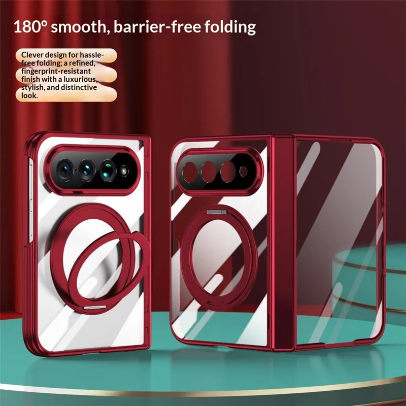 For Xiaomi 18 Fold Case with Tempered Glass Screen Protector Rotatable Ring Kickstand PC Cover - Red