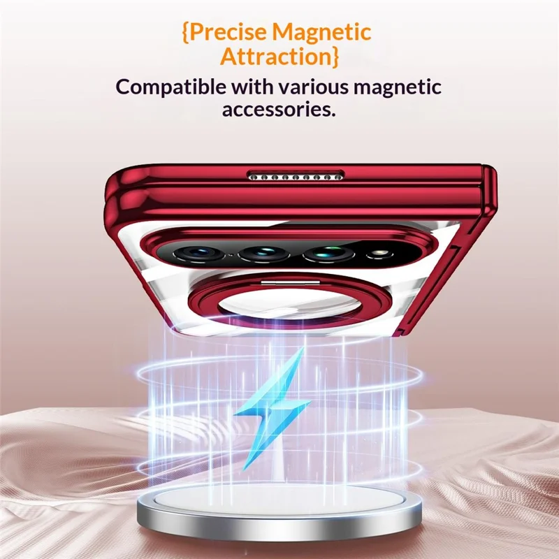 For Xiaomi 18 Fold Case with Tempered Glass Screen Protector Rotatable Ring Kickstand PC Cover - Red