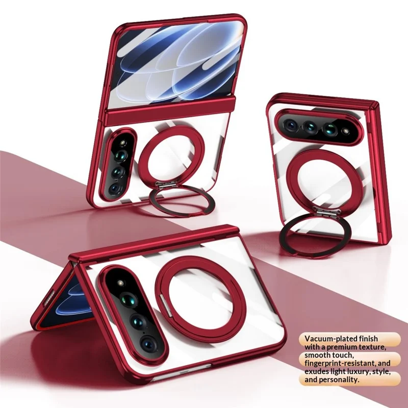 For Xiaomi 18 Fold Case with Tempered Glass Screen Protector Rotatable Ring Kickstand PC Cover - Red