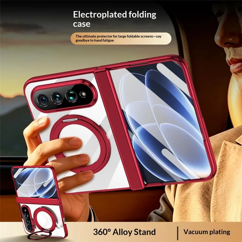 For Xiaomi 18 Fold Case with Tempered Glass Screen Protector Rotatable Ring Kickstand PC Cover - Red