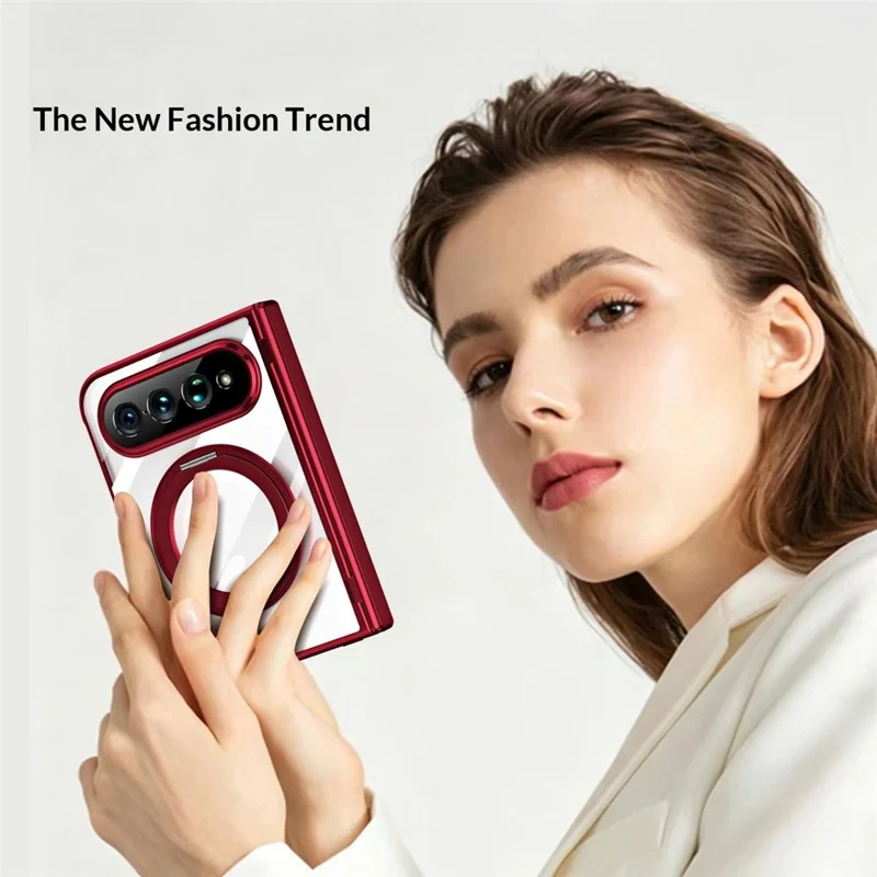 For Xiaomi 18 Fold Case with Tempered Glass Screen Protector Rotatable Ring Kickstand PC Cover - Red