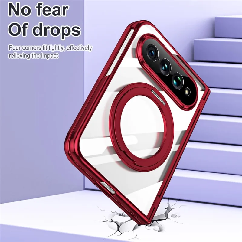 For Xiaomi 18 Fold Case with Tempered Glass Screen Protector Rotatable Ring Kickstand PC Cover - Red